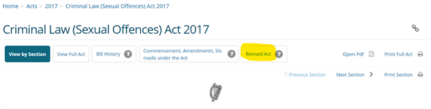 Screenshot of a “Commencements, Amendments, SIs made under Act link