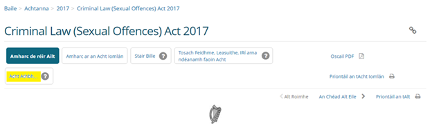Screenshot of a “Commencements, Amendments, SIs made under Act link